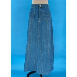 Style J Women Blue Denim Maxi Skirt Size 26 High Waisted A-Line Long Jean Skirt